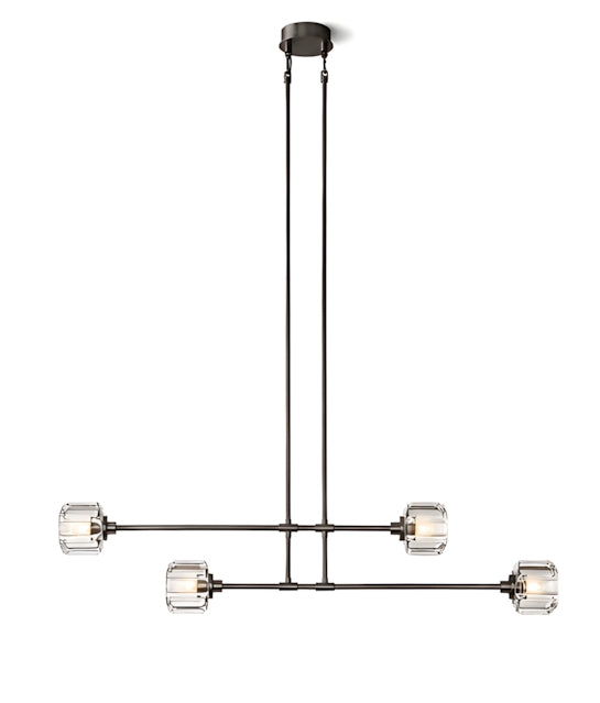 Demeart Mobile Linear Brass Chandelier with YMceted Glass Shades