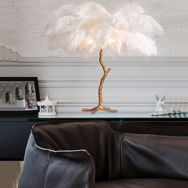 Elva Ostrich Feather Table Lamp Brass Palm Tree Lamp - Yami Lightings