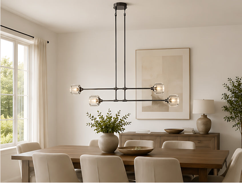 Demeart Mobile Linear Brass Chandelier with YMceted Glass Shades