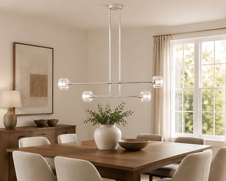Demeart Mobile Linear Brass Chandelier with YMceted Glass Shades