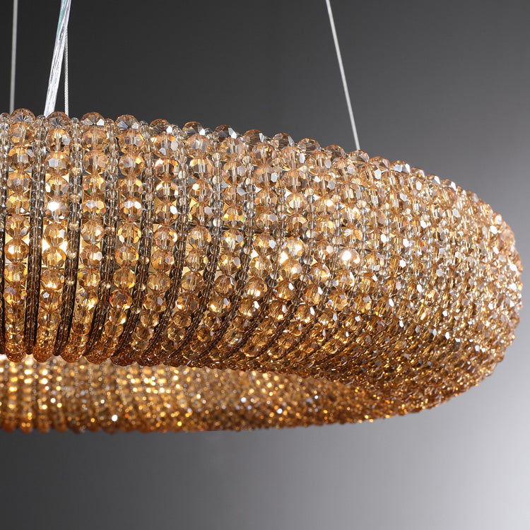 Luxury Crystal Halo Amber Round Chandeliers - Yami Lightings