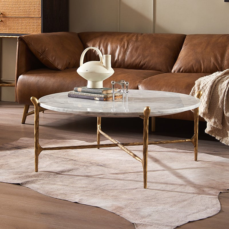 Thaddeus Round  Horn Marble Coffee Table & Side Table