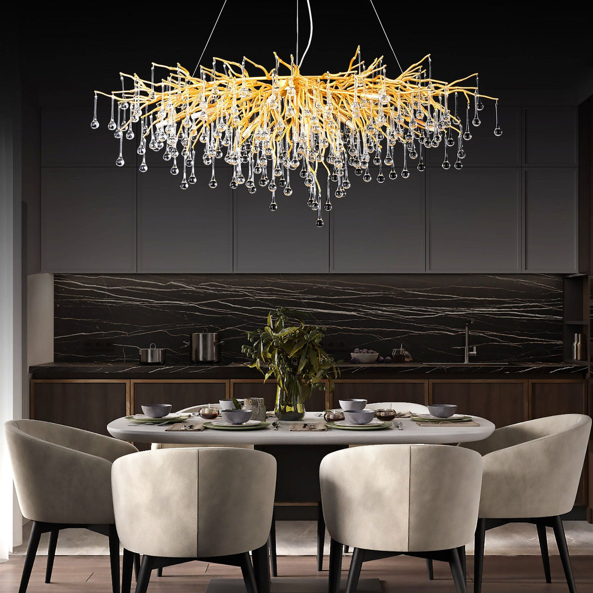 Modern Crystal Branch Raindrop Chandelier - Yami Lightings