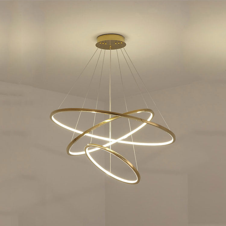 Amina Staircase Gold Multi Rings Chandelier Lobby Villa - Yami Lightings