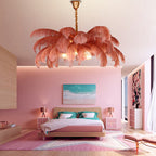 Elva Art Deco Colorized Feather Chandelier Brass Palm Tree Lamp - Yami Lightings