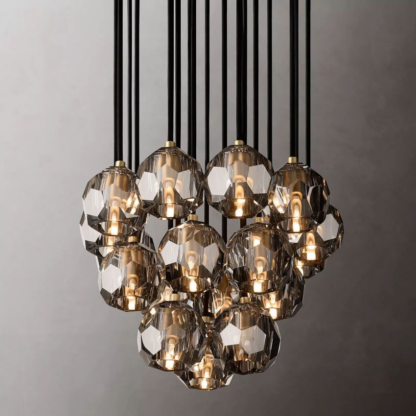 Belle De Crystal Ball Round Cluster Chandelier 19" - Yami Lightings