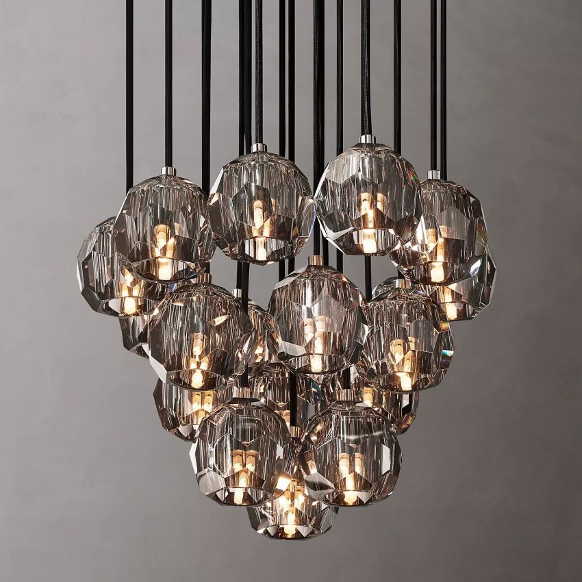Belle De Crystal Ball Round Cluster Chandelier 19" - Yami Lightings