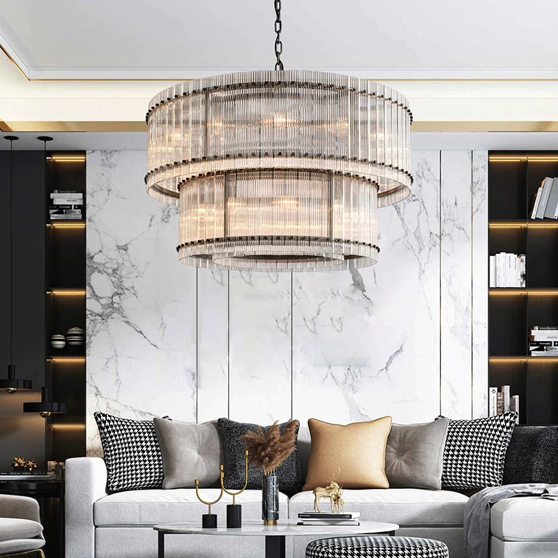 Marcia Glass TWO-TIER Round Chandelier D48" - Yami Lightings