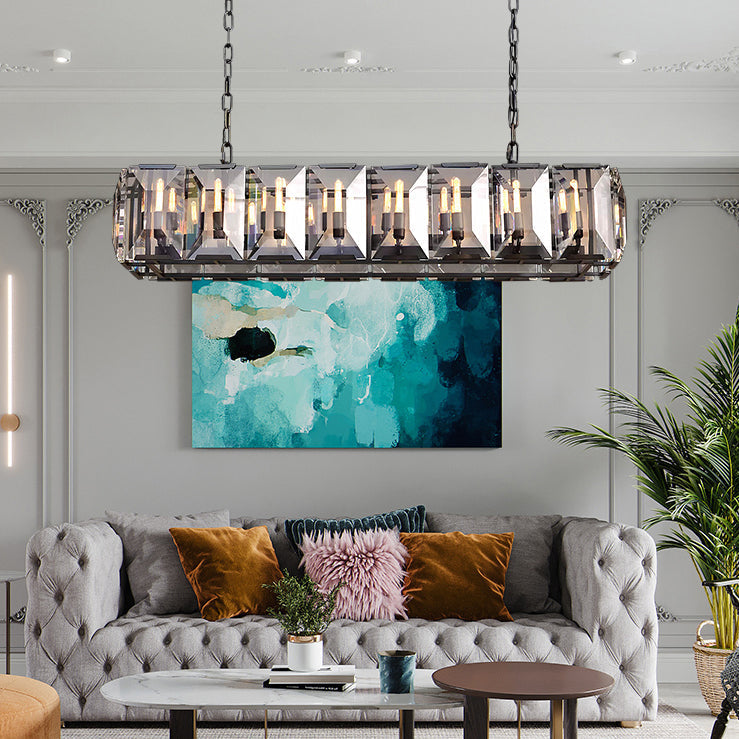 Faceted Crystal Glass Rectangular Chandelier L55" - Yami Lightings