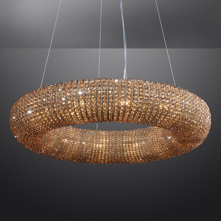Luxury Crystal Halo Amber Round Chandeliers - Yami Lightings