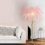 Elva Nordic Ostrich Feather Floor Lamp Brass Lighting - Yami Lightings