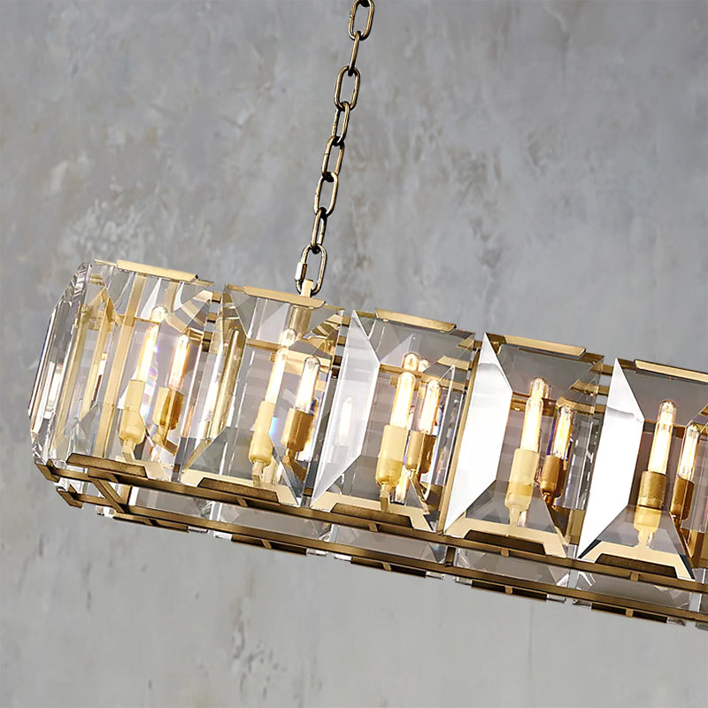 Faceted Crystal Glass Rectangular Chandelier L62" - Yami Lightings
