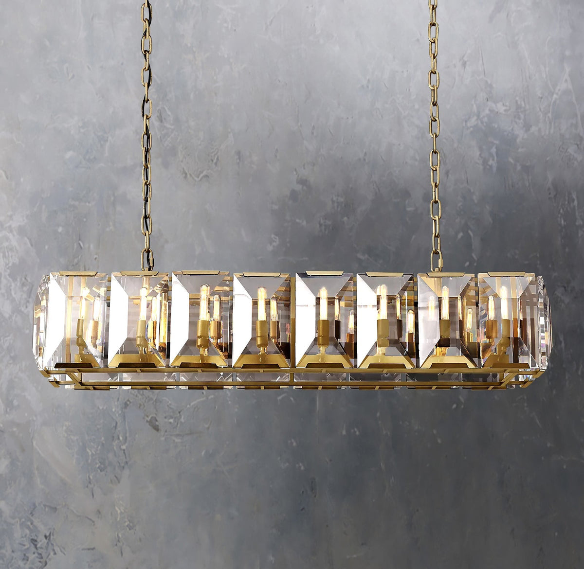 Faceted Crystal Glass Rectangular Chandelier L55" - Yami Lightings