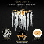 Doris Modern K9 Crystal Branch Chandelier - Yami Lightings