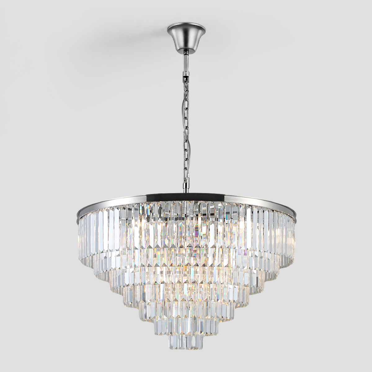 1920s Olion Multi-Tier Clear/Smoke Crystal Round Chandelier
