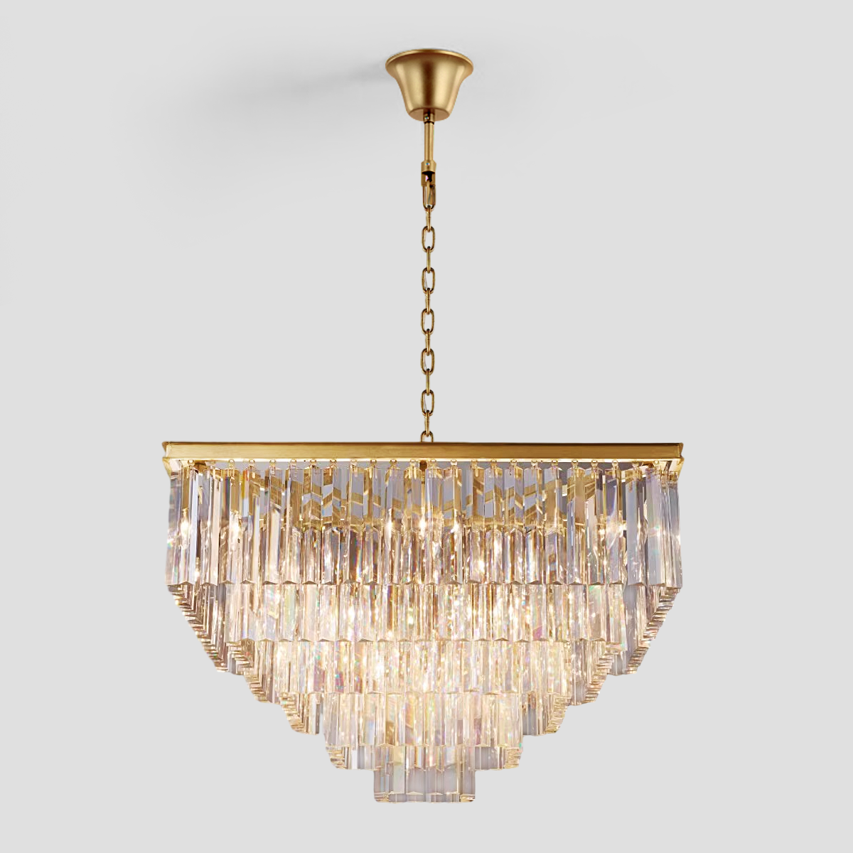 1920s Olion 5-Tier Crystal Square Chandelier
