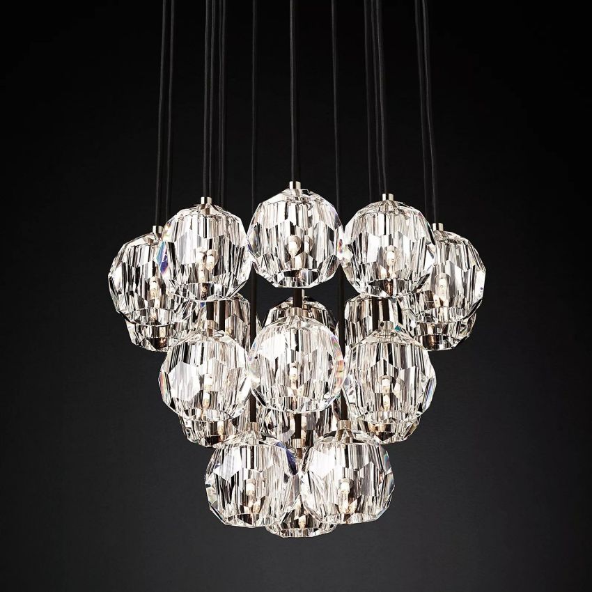 Belle De Crystal Ball Round Cluster Chandelier 19" - Yami Lightings