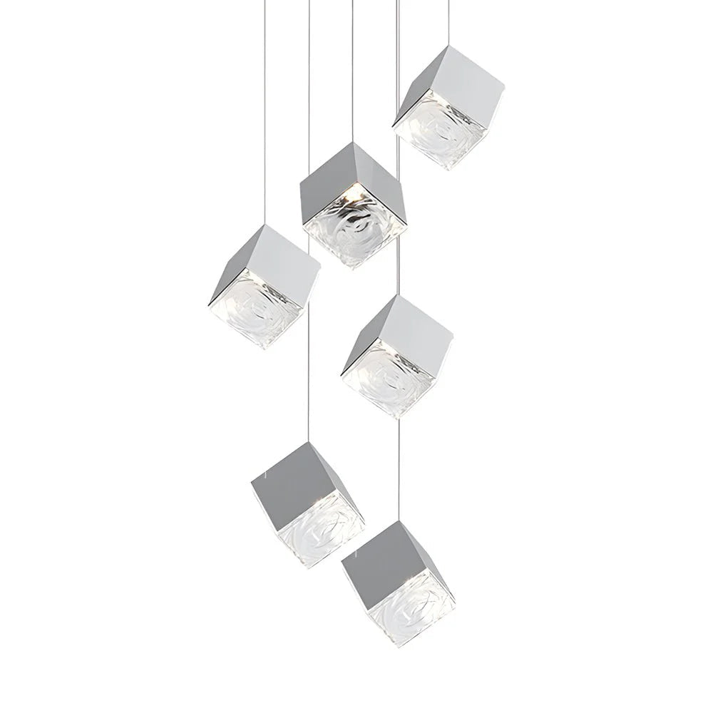 1/3/6/9-Light Multi Glass Ice Cube Metallic Staircase Chandelier