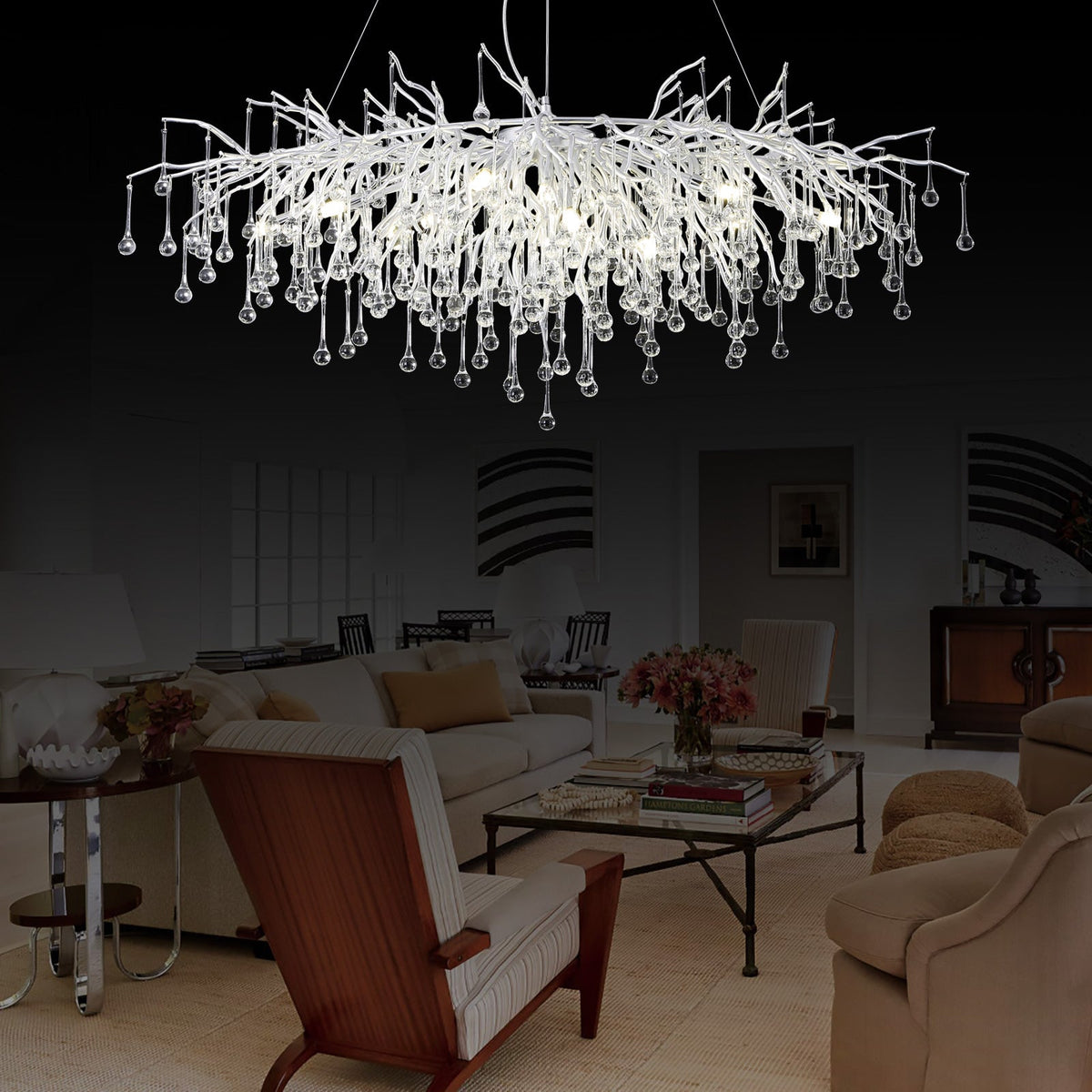 Doris Tree Branch Rectangle Chandelier Silver L45" - Yami Lightings