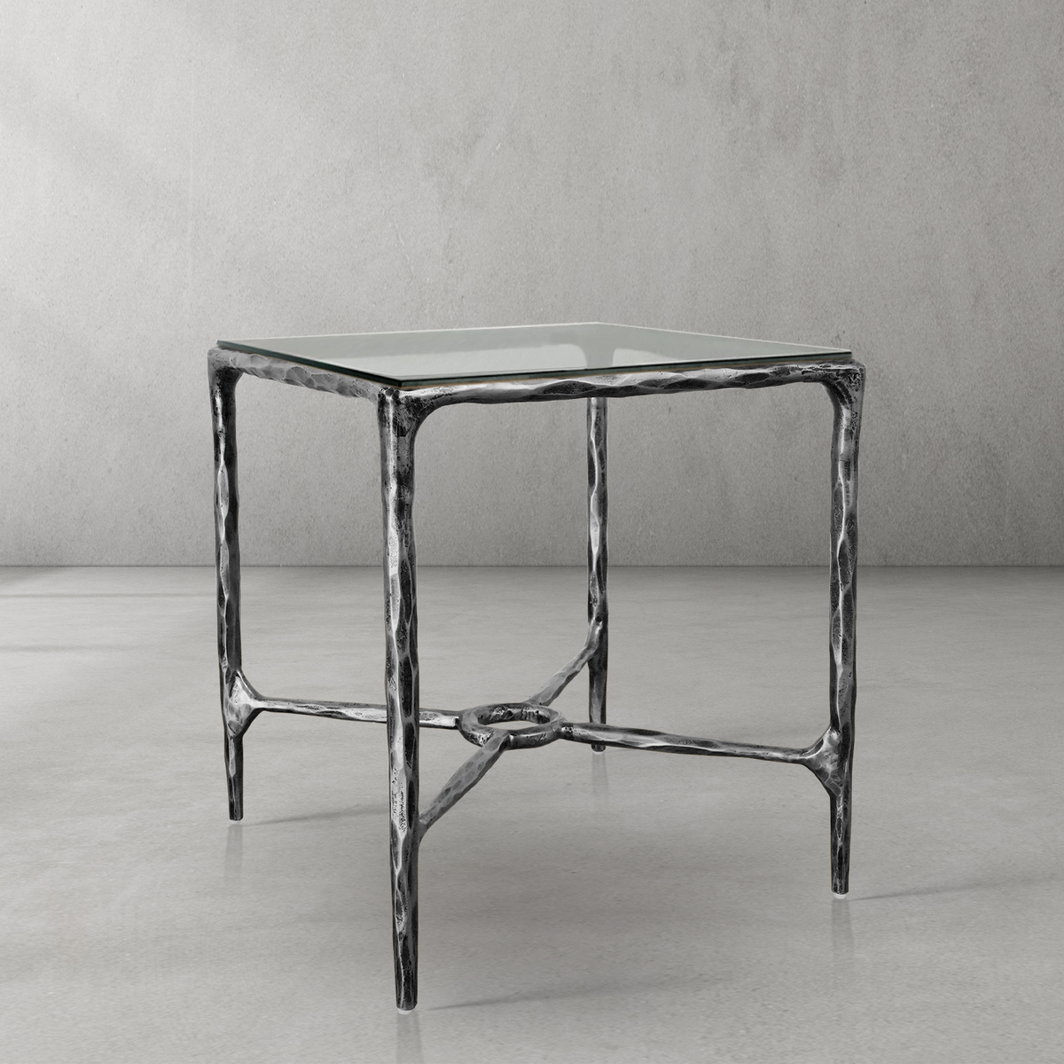 Thaddeus Glass Square Side Table Overhang O