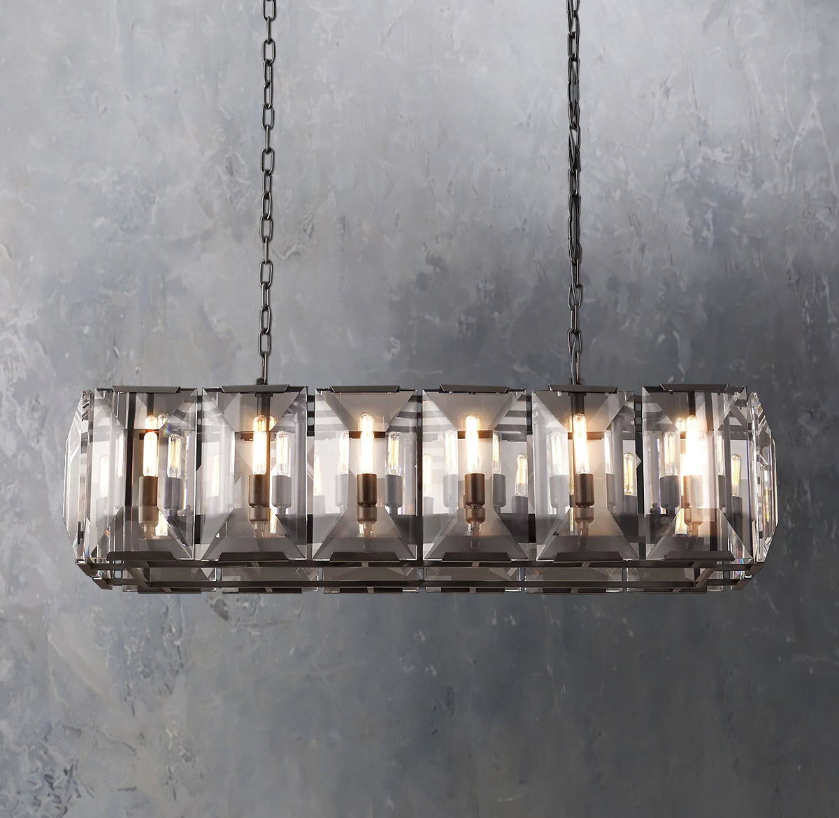 Faceted Crystal Glass Rectangular Chandelier L42" - Yami Lightings