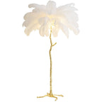 Elva Nordic Ostrich Feather Floor Lamp Brass Lighting - Yami Lightings