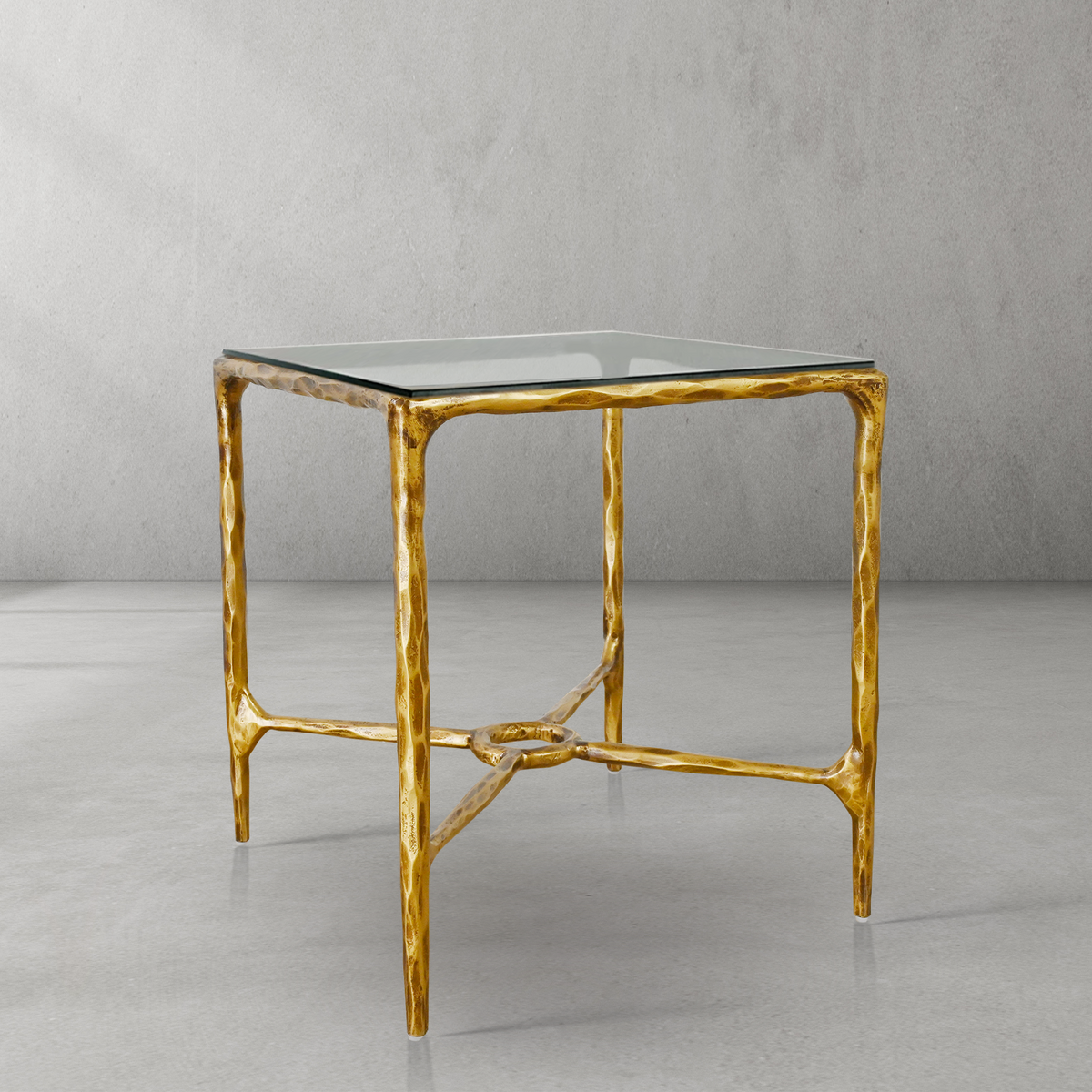 Thaddeus Glass Square Side Table Overhang O