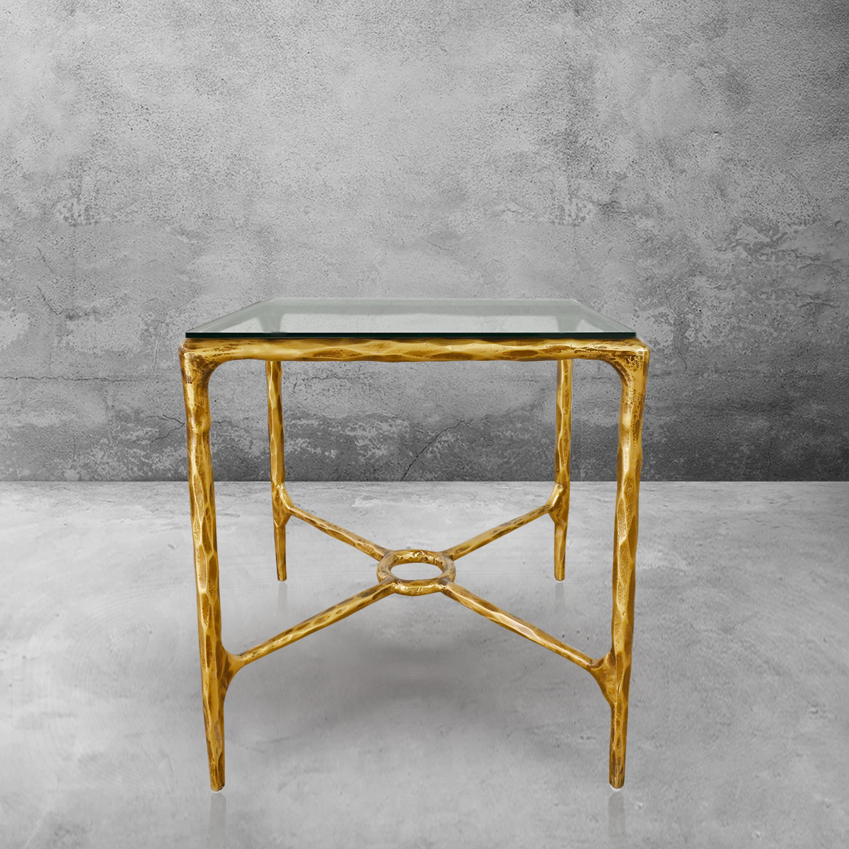 Thaddeus Glass Square Side Table Overhang O