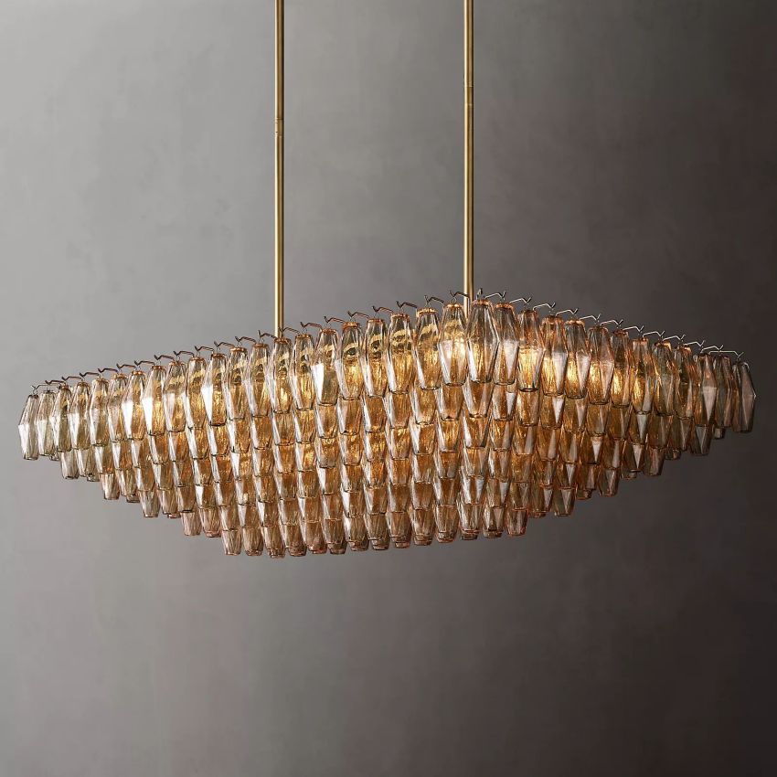 Murano Smoke Glass Tiered Rectangular Chandelier - Yami Lightings