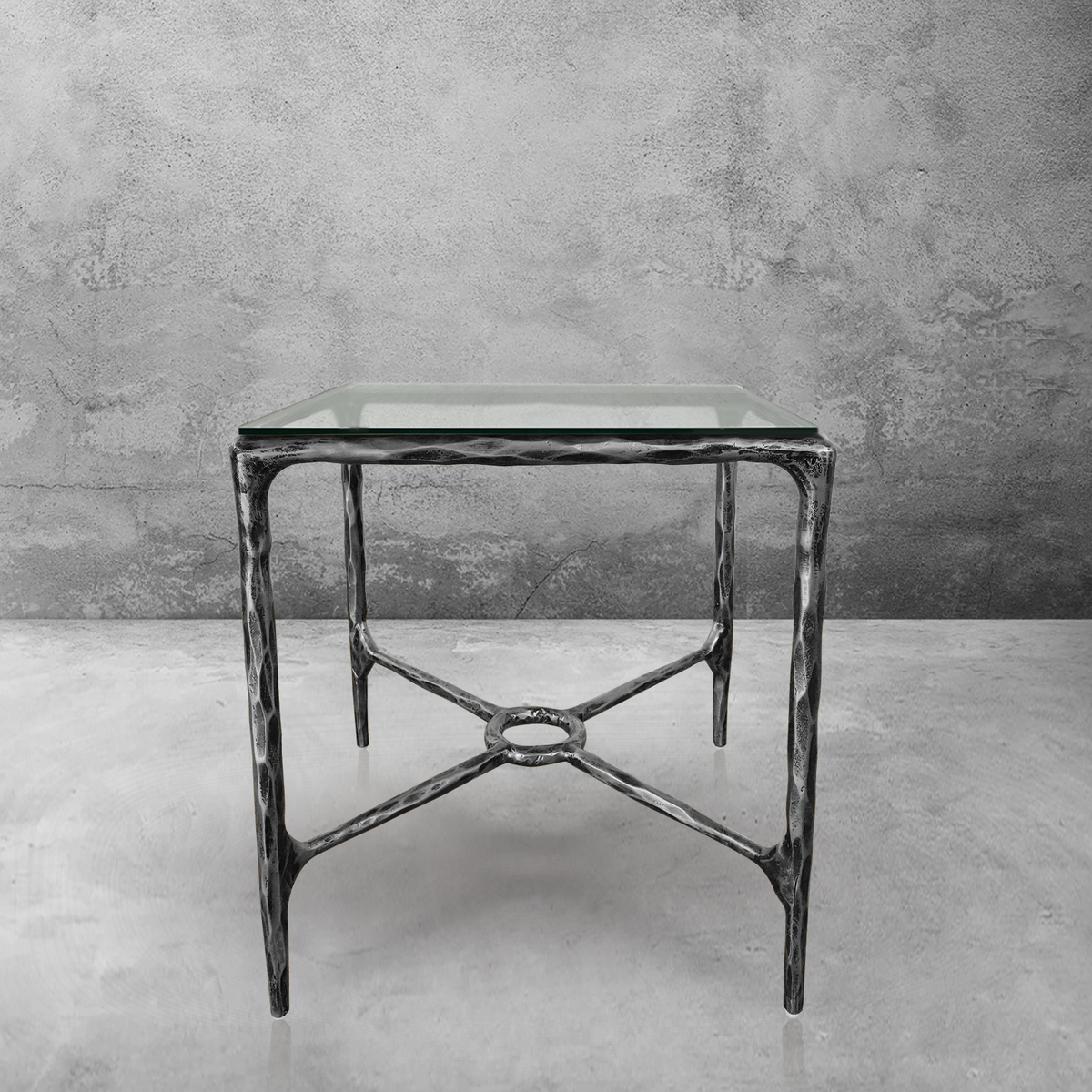 Thaddeus Glass Square Side Table Overhang O