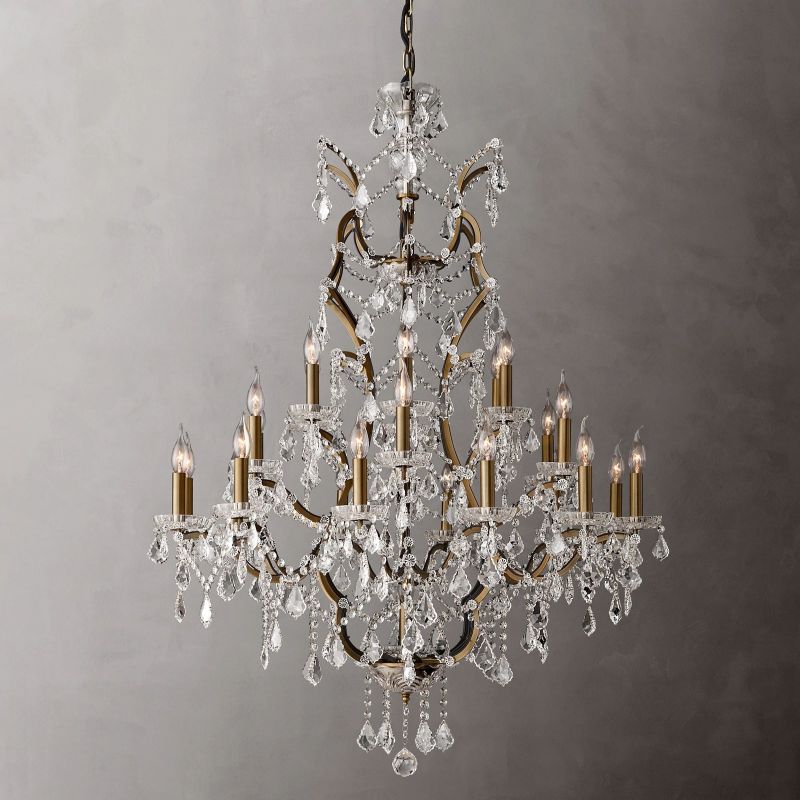 19TH C.Clear Royal Cut Crystal Round Chandelier 40" 