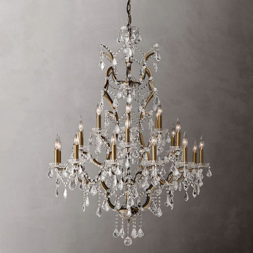 19TH C.Clear Royal Cut Crystal Round Chandelier 40" 