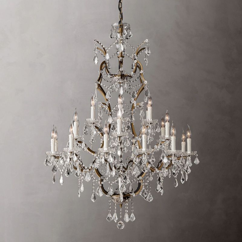 19TH C.Clear Royal Cut Crystal Round Chandelier 40" 