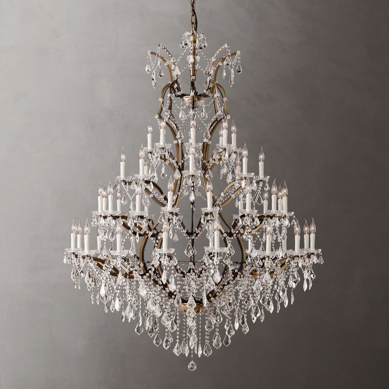 19TH C.Clear Royal Cut Crystal Round Chandelier 60" 
