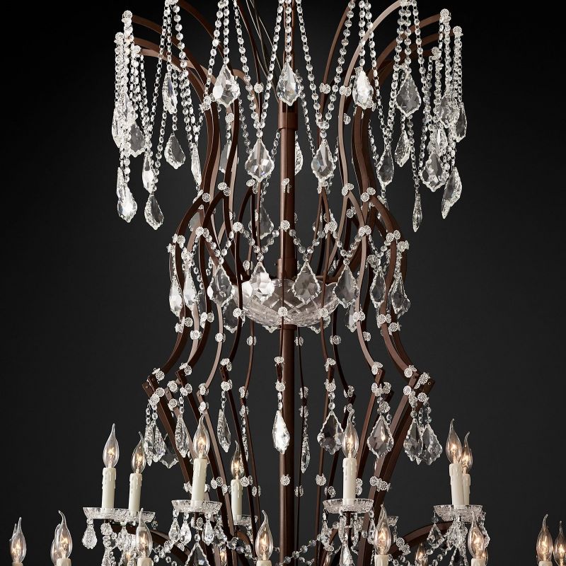 19TH C.Clear Royal Cut Crystal Round Chandelier 101" 