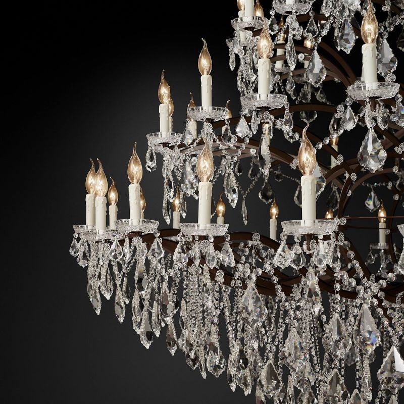 19TH C.Clear Royal Cut Crystal Round Chandelier 101" 