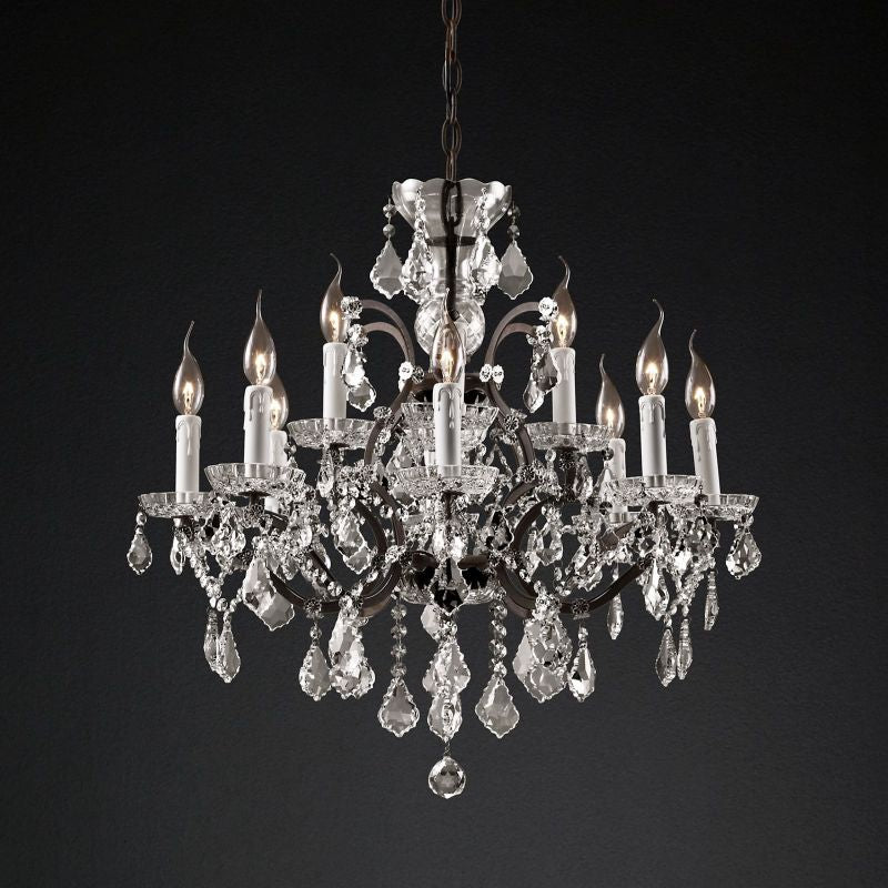 19TH C.Clear Royal Cut Crystal Round Chandelier 28" 