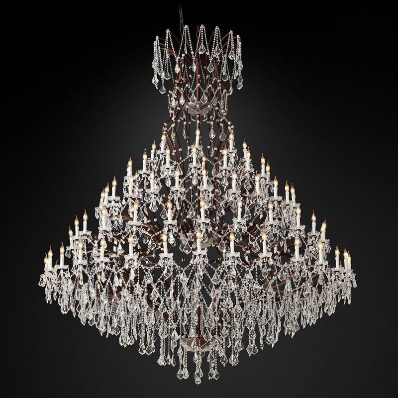 19TH C.Clear Royal Cut Crystal Round Chandelier 101" 