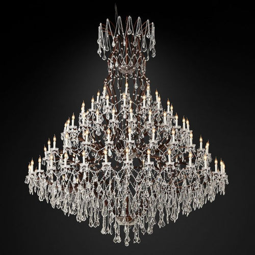19TH C.Clear Royal Cut Crystal Round Chandelier 101" 