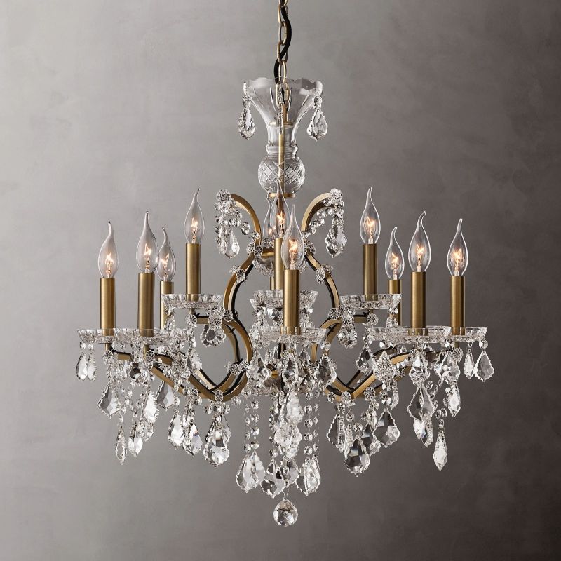 19TH C.Clear Royal Cut Crystal Round Chandelier 28" 