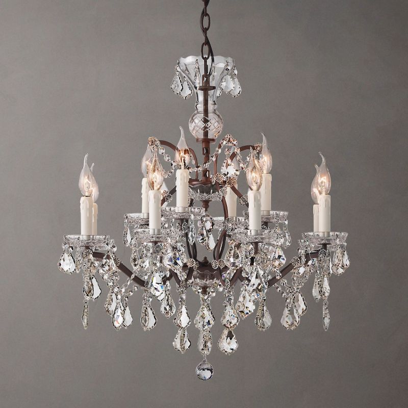 19TH C.Clear Royal Cut Crystal Round Chandelier 28" 