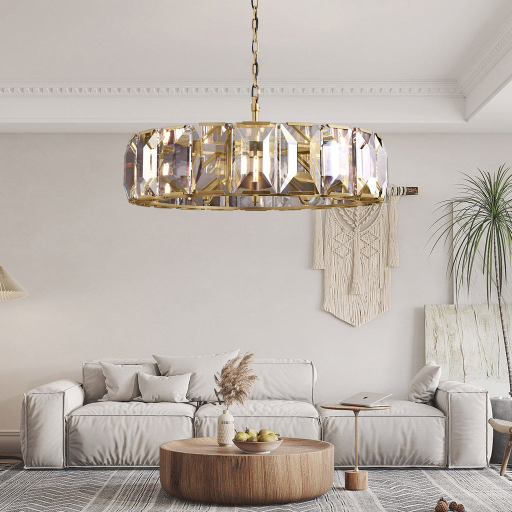 Faceted Crystal Glass Round Chandelier D43" - Yami Lightings