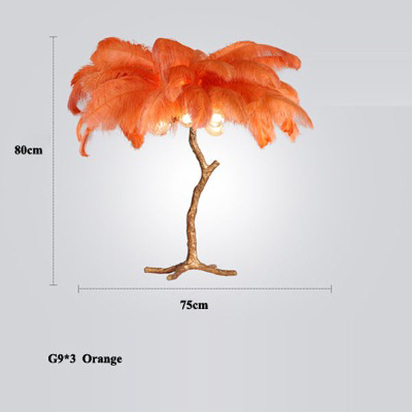 Elva Ostrich Feather Table Lamp Brass Palm Tree Lamp - Yami Lightings