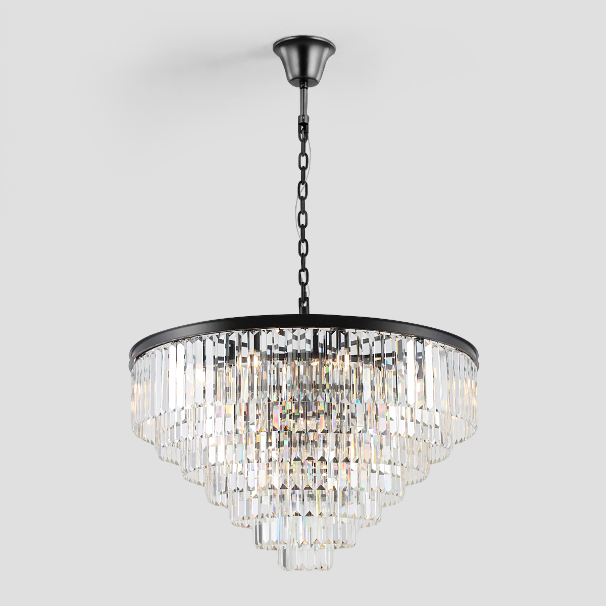 1920s Olion Multi-Tier Clear/Smoke Crystal Round Chandelier