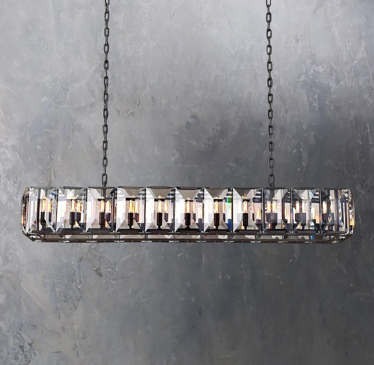 Faceted Crystal Glass Rectangular Chandelier L74" - Yami Lightings