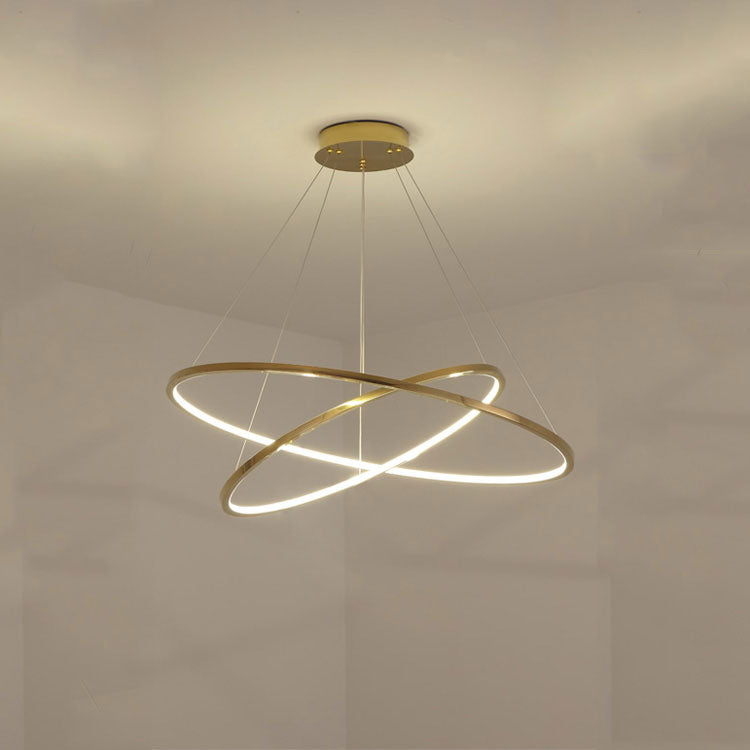 Amina Staircase Gold Multi Rings Chandelier Lobby Villa - Yami Lightings