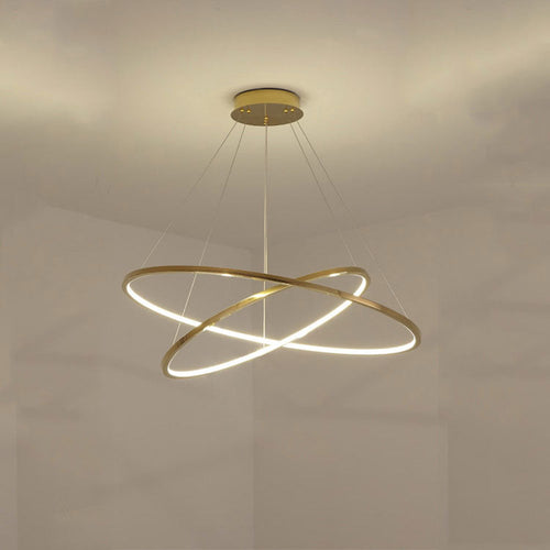 Amina Staircase Gold Multi Rings Chandelier Lobby Villa - Yami Lightings