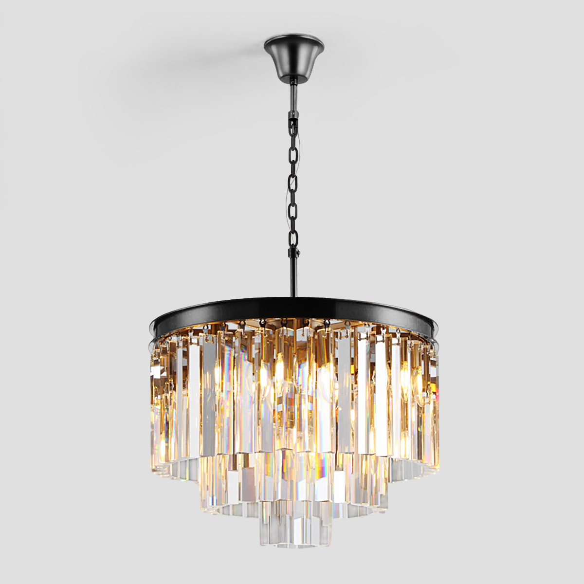 1920s Olion Multi-Tier Clear/Smoke Crystal Round Chandelier