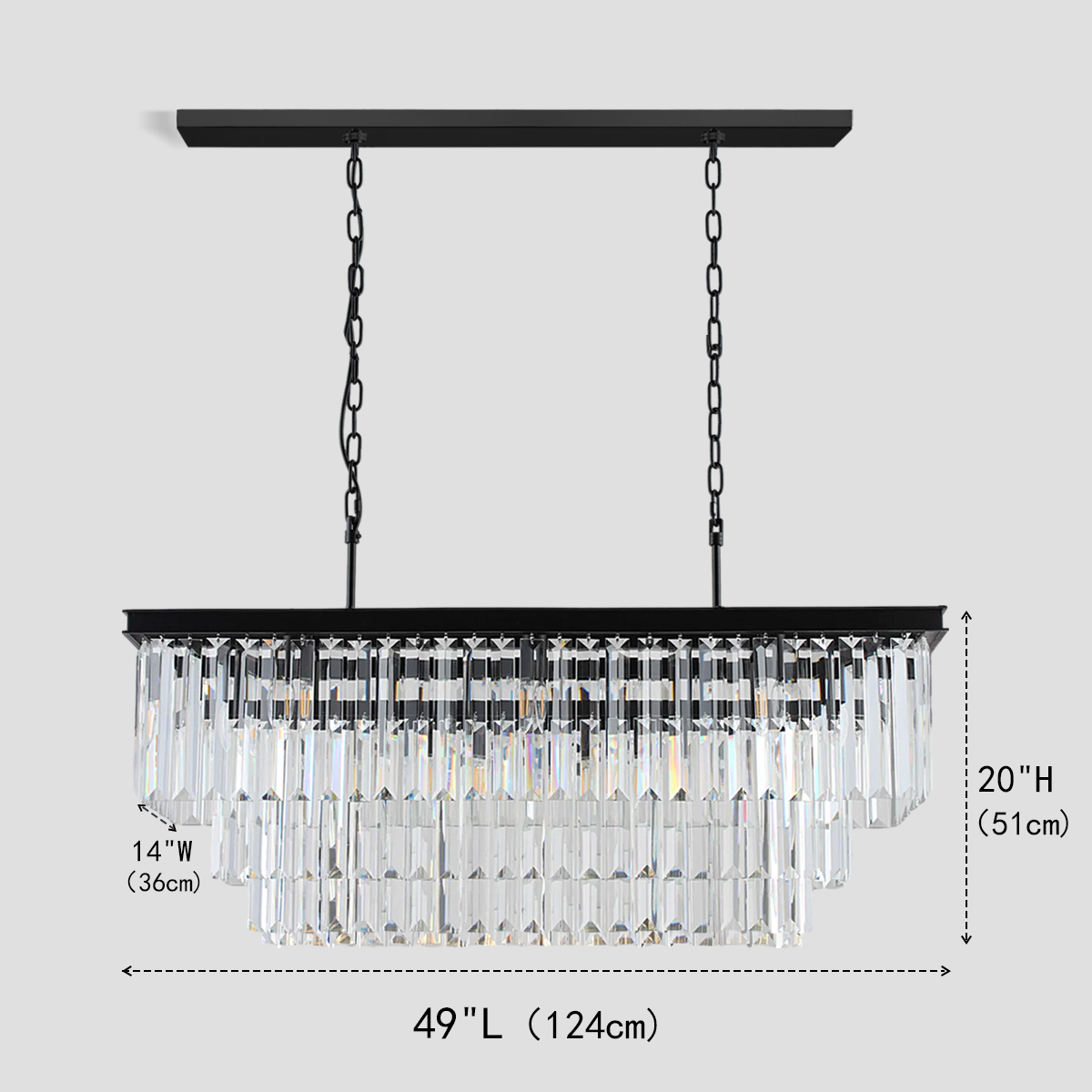 1920s Olion 3-Tier Crystal Rectangular Chandelier