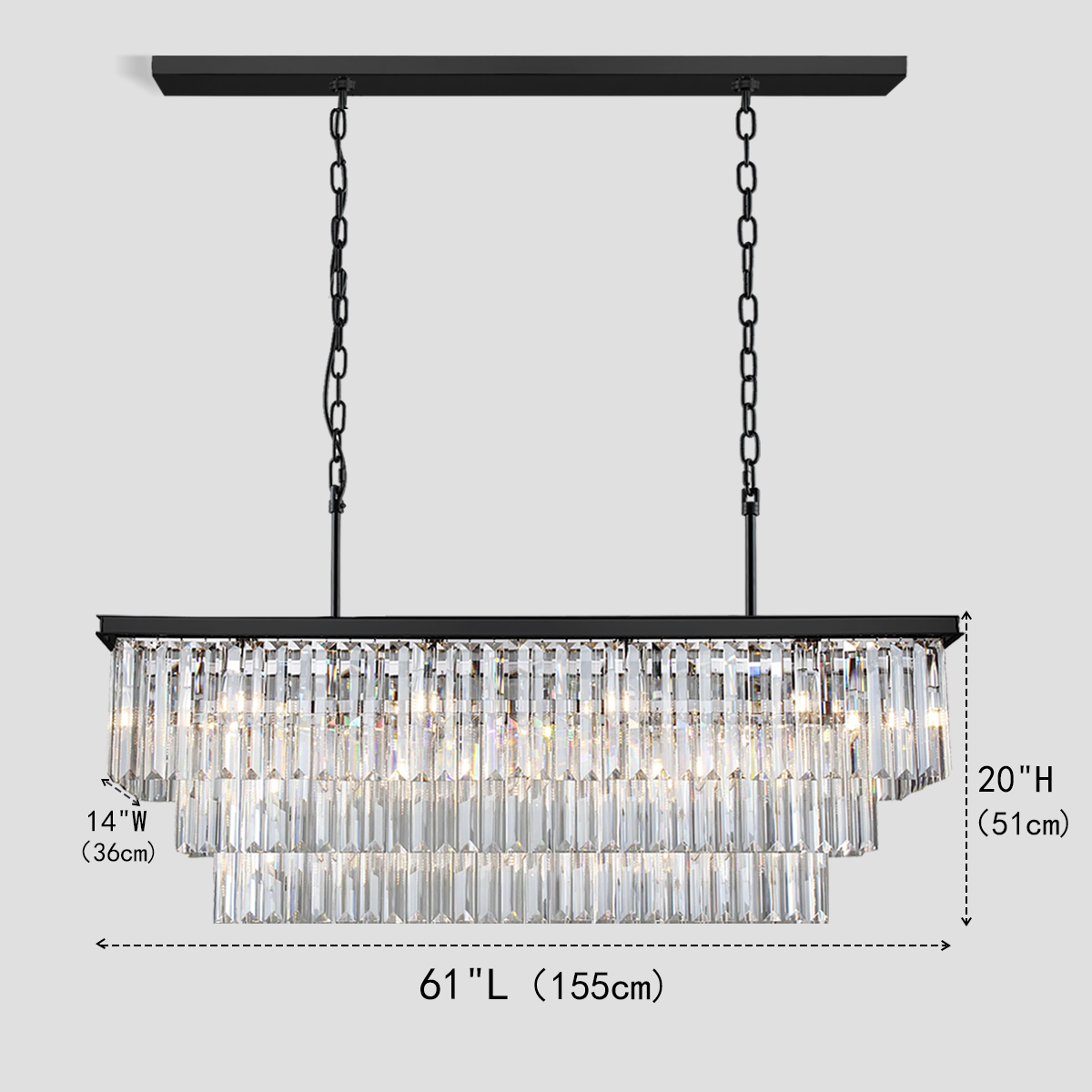 1920s Olion 3-Tier Crystal Rectangular Chandelier